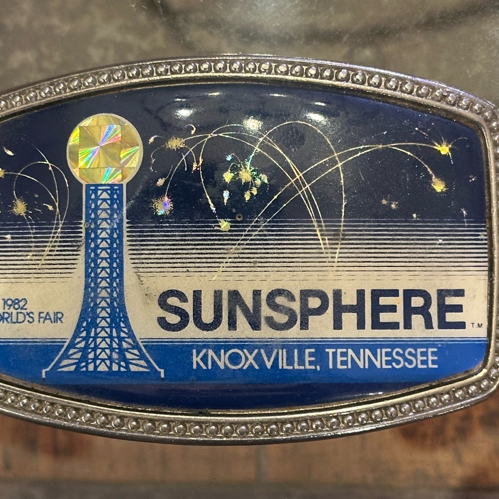 Vintage 1982 World’s Fair Sunsphere Belt Buckle Rockabilly